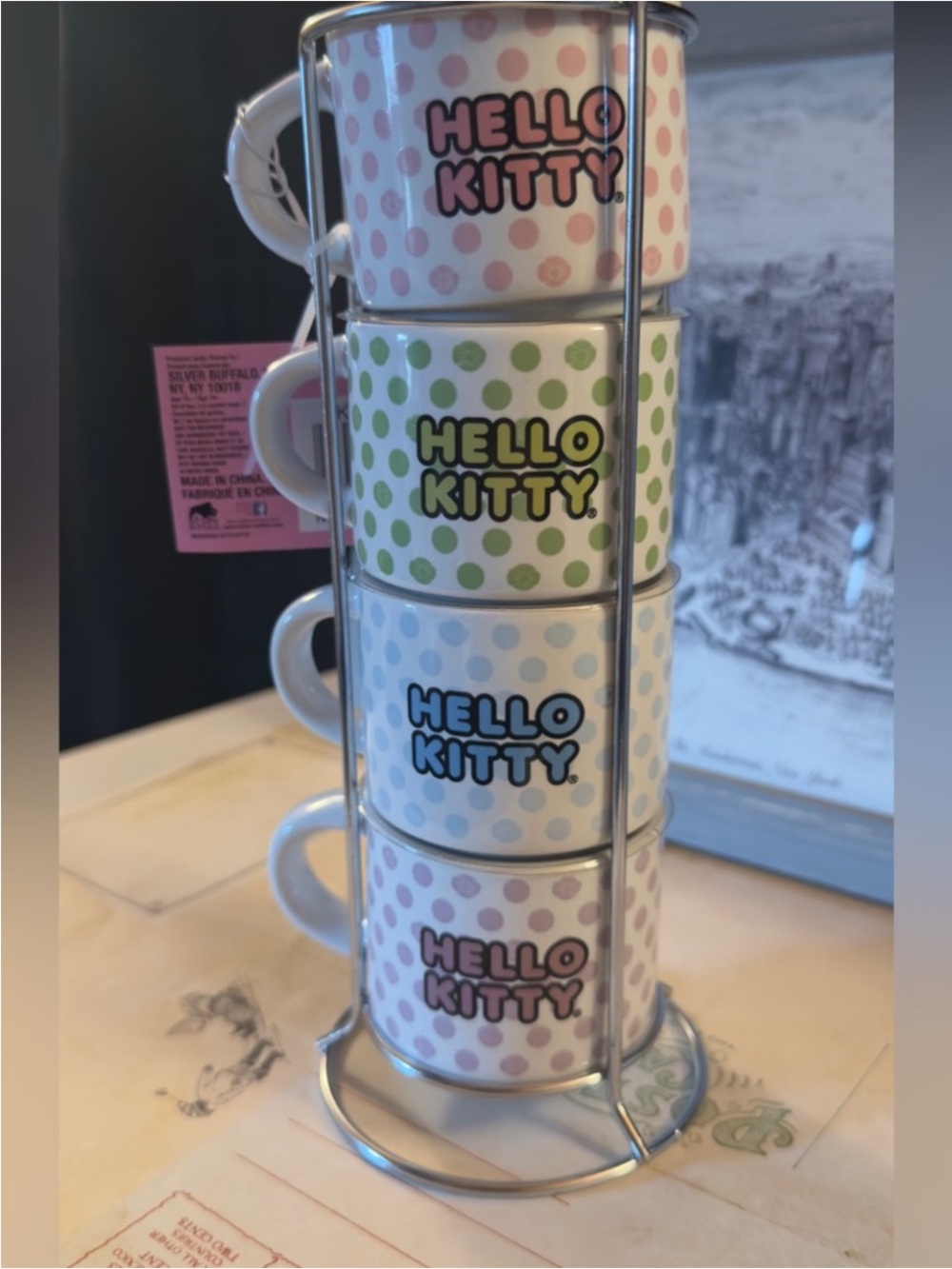Hello Kitty Stackable Ceramic Mug Set - Pink, Green, Blue, Lilac - Picture 2 of 5